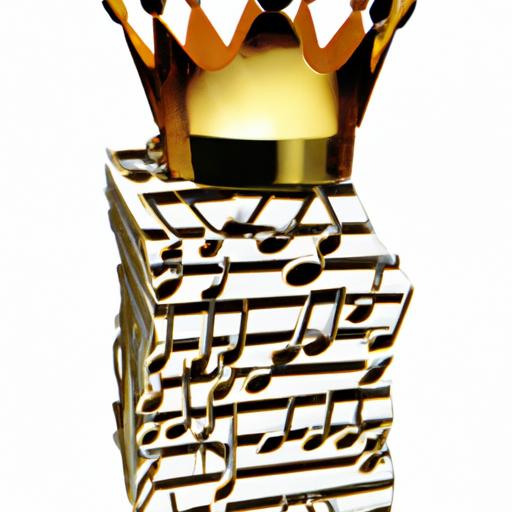 Music notes with a golden crown representing the importance of royalties in the music industry.